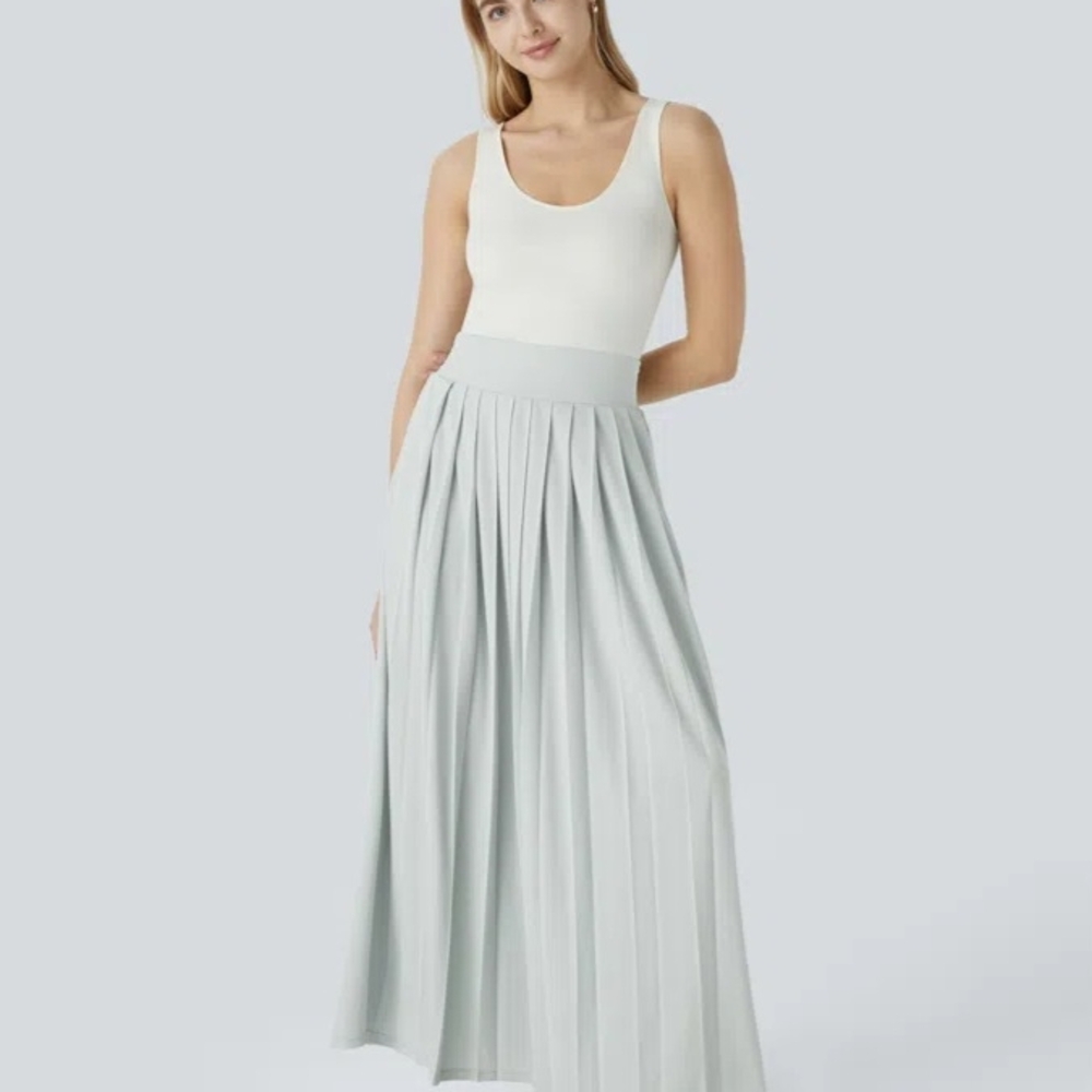 HALARA Green Pleated Maxi Skirt for Casual Wear